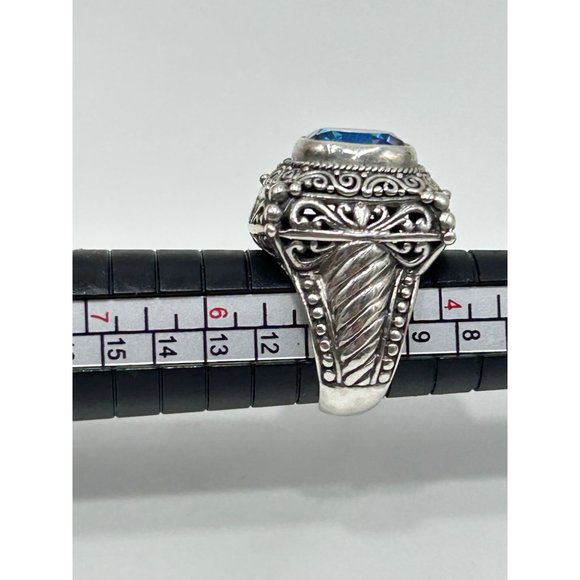 Mystic Blue Quartz Ring Size 5 Sterling Silver Ornate Raised Stone Silver 925 - Picture 9 of 10
